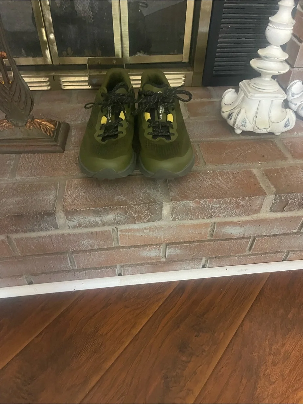 The North Face Olive Green Trail Runners with Black Laces and Yellow Accents